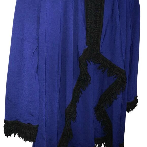 St John Collection P Cobalt Blue w Black Fringe Wool Blend Open Cardigan - Picture 2 of 6